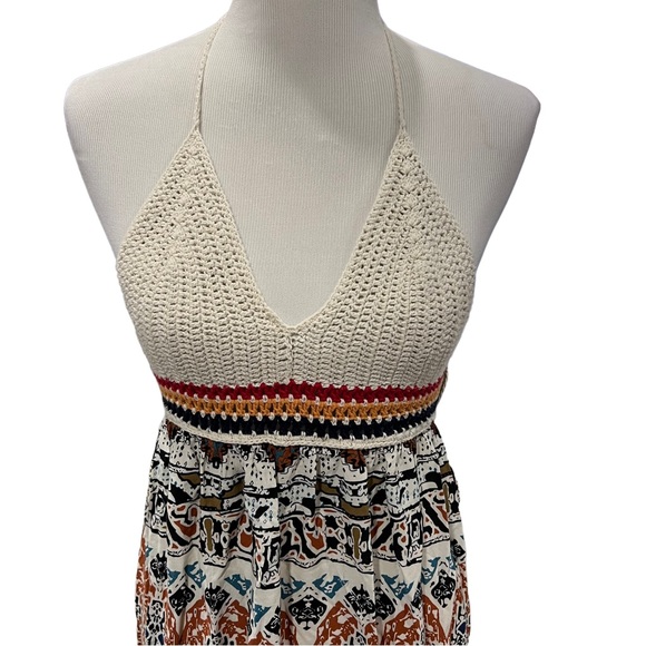 Flying Tomato Sleeveless Beige Crochet Printed Maxi Dress M - Picture 3 of 7